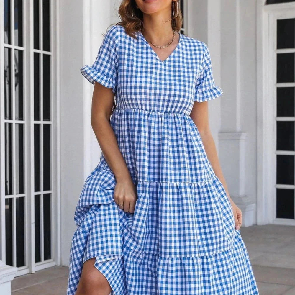 Plaid Cotton Blend Midi Dress