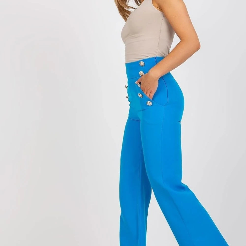 High-Waisted Trousers with Decorative Buttons