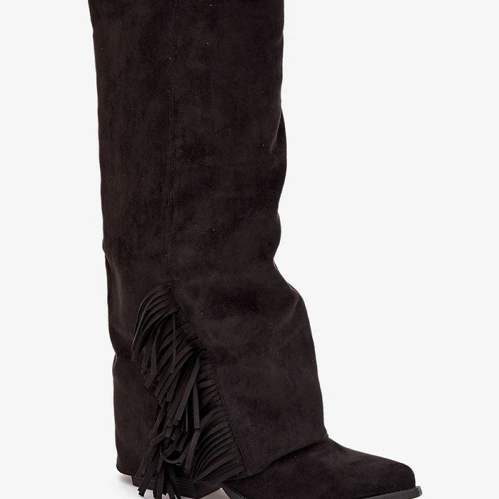 Eco-Suede Cowboy Boots with Chunky Heel