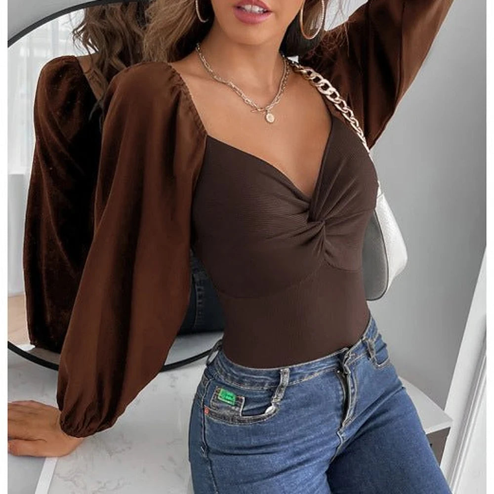 Women's V-Neck Long Sleeve Bodysuit