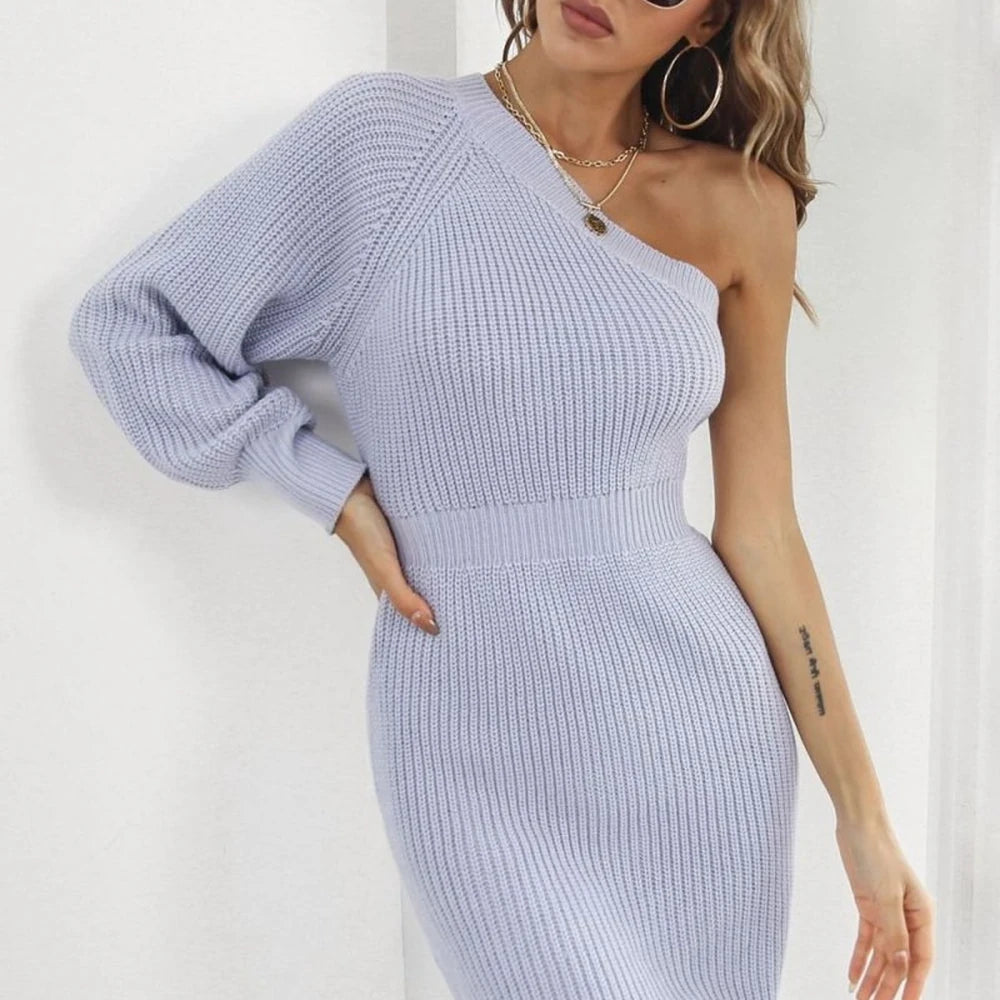 Lavender One Shoulder Sweater Dress