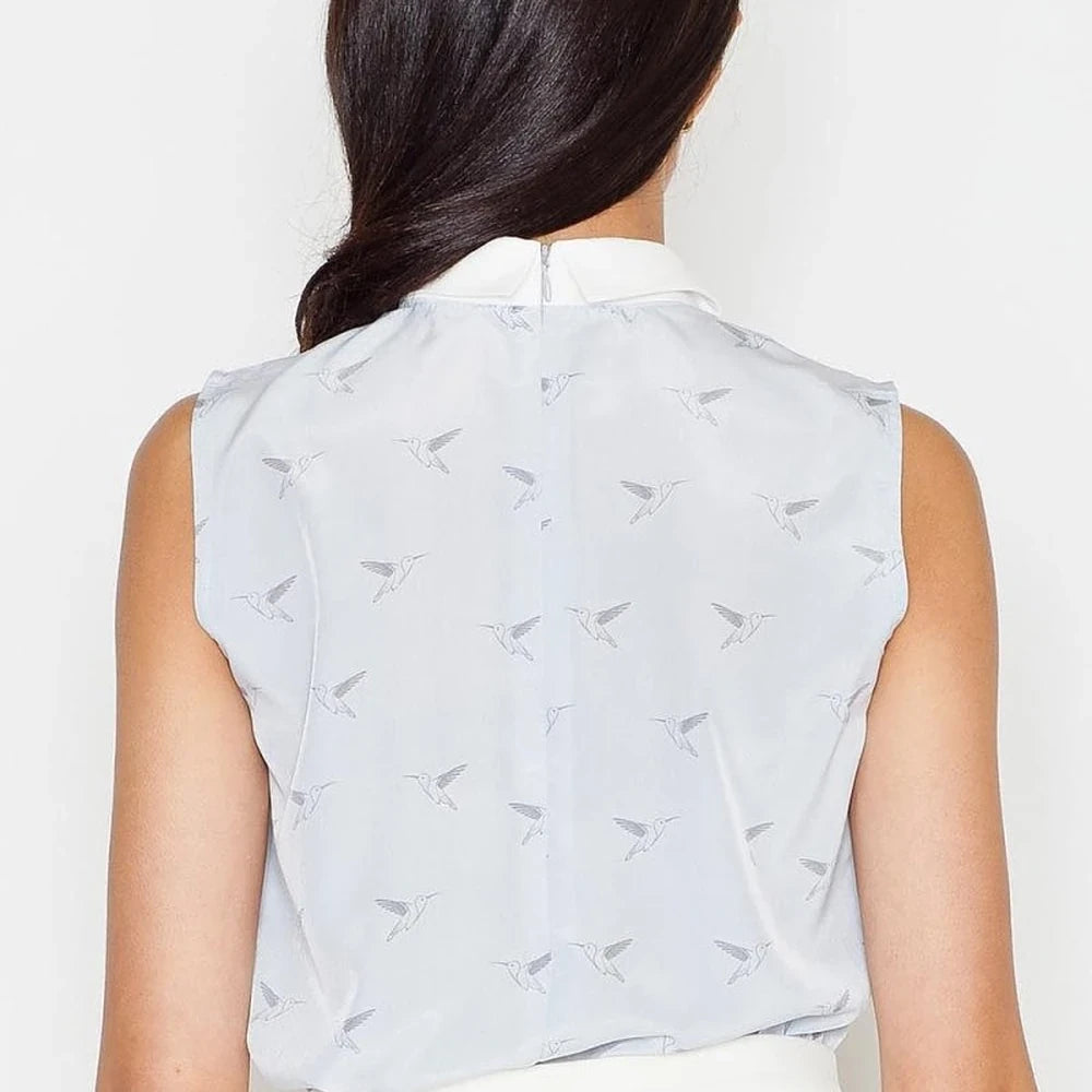 Elegant Women's Sleeveless Bird Print Blouse