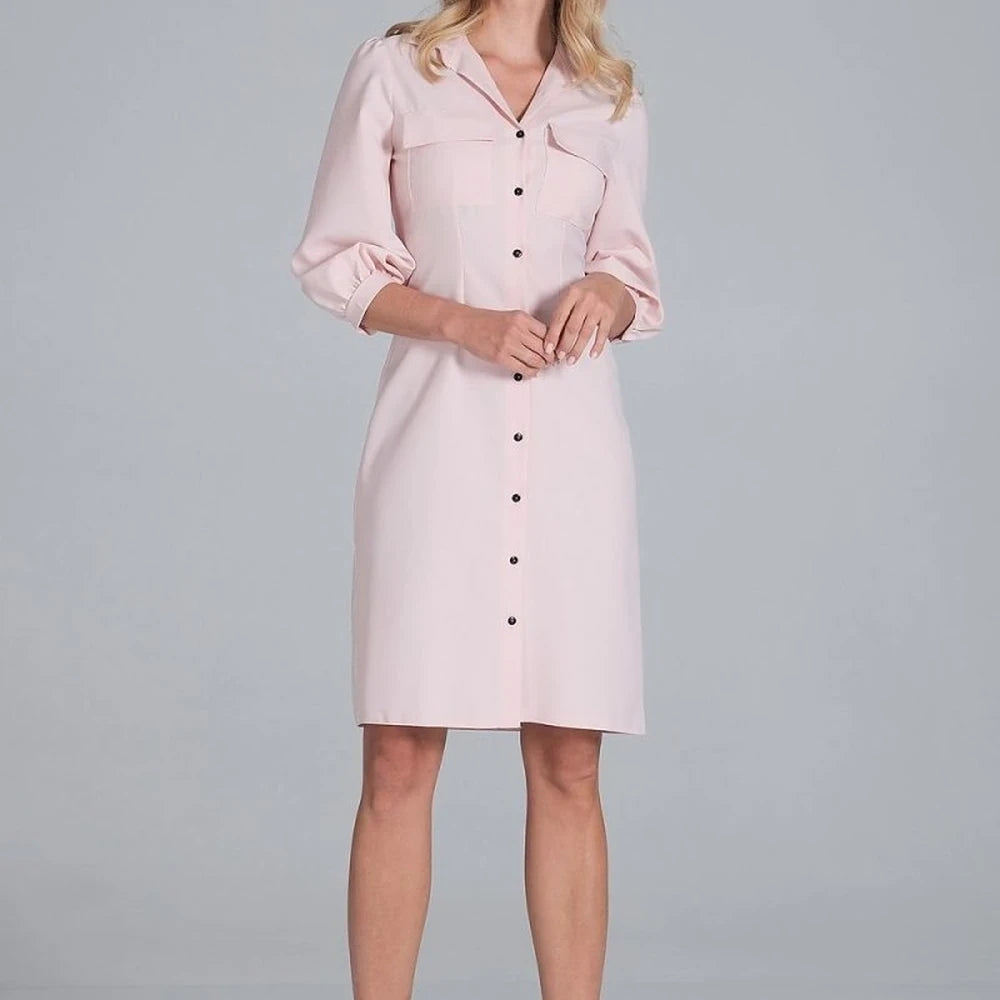 Midi Shirt Dress with Collar and 3/4 Sleeves