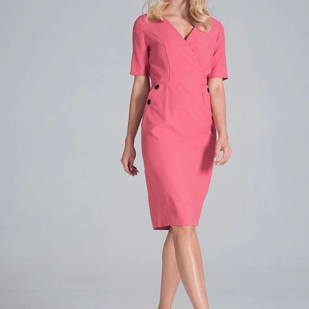 Midi Pencil Dress with Envelope Neckline