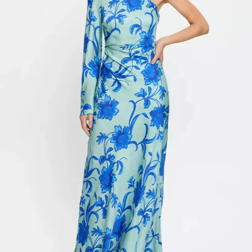 Floral Print One-Shoulder Maxi Dress