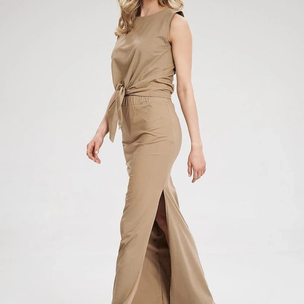 Maxi Skirt High Waist Slit 100% Cotton