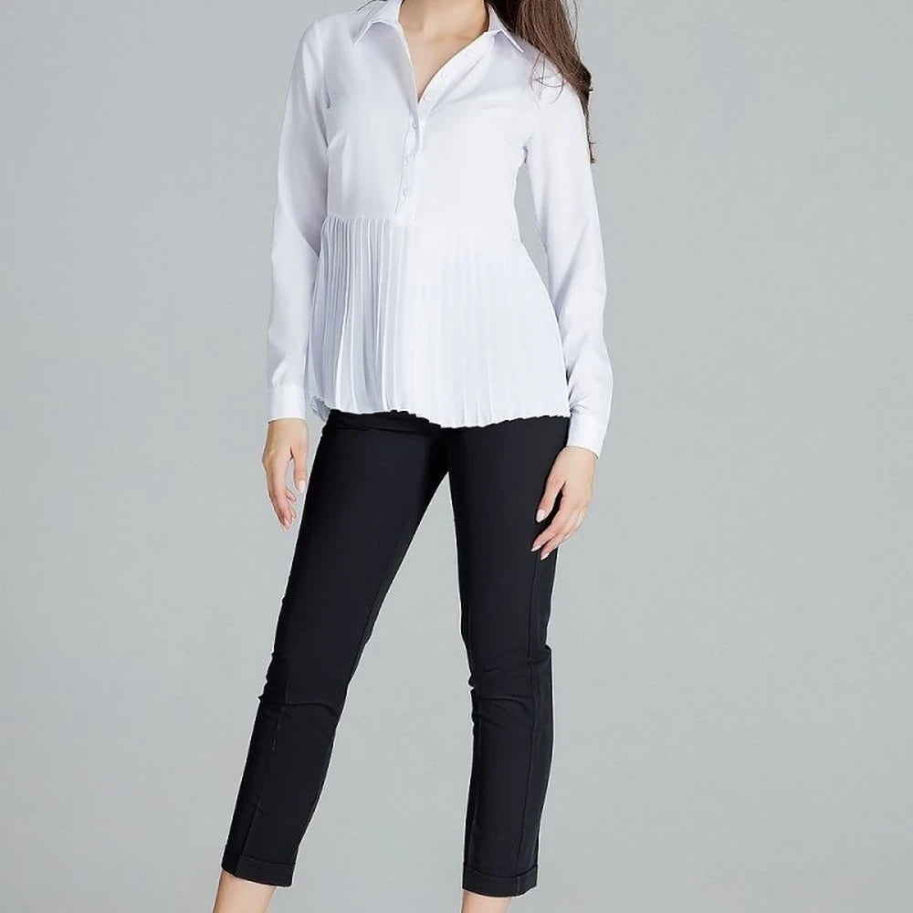 Elegant White Long Sleeve Collared Blouse