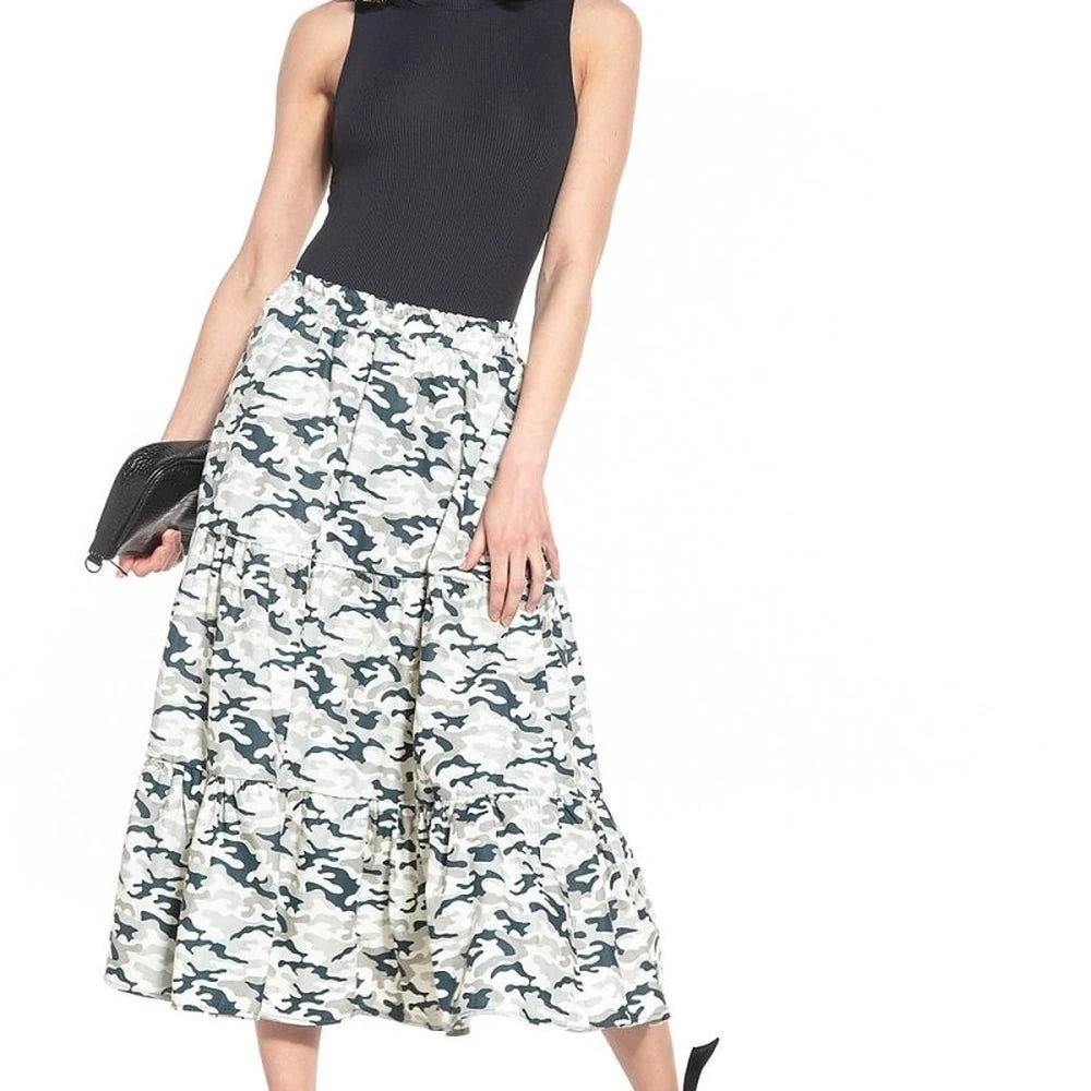 Floral Print Cotton Midi Skirt