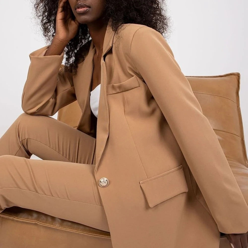 Long Sleeve Button Jacket with Shoulder Pads