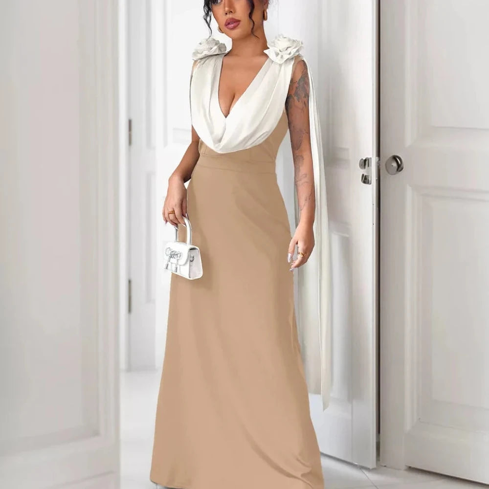 Floral Applique Two Tone Maxi Dress