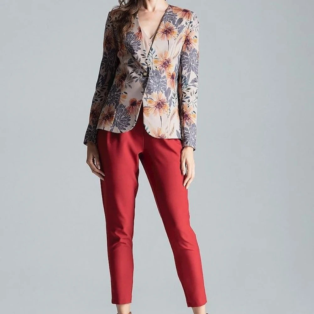 Patterned One-Button Jacket with No Lapels