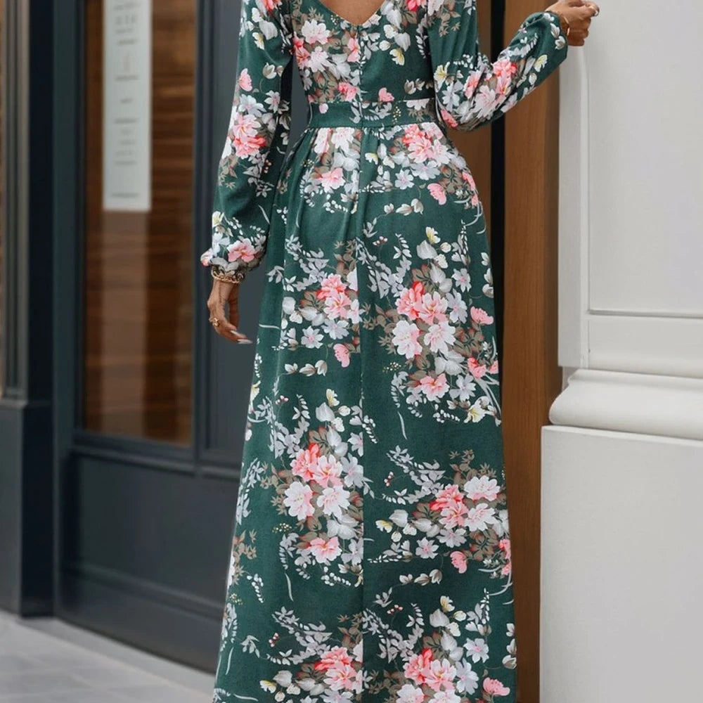 Printed Surplice Maxi Dress with Slit