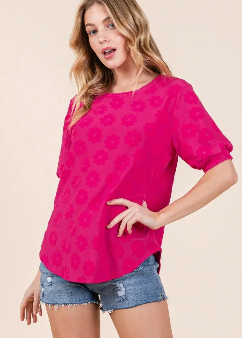 Floral Textured Top - Deep Pink