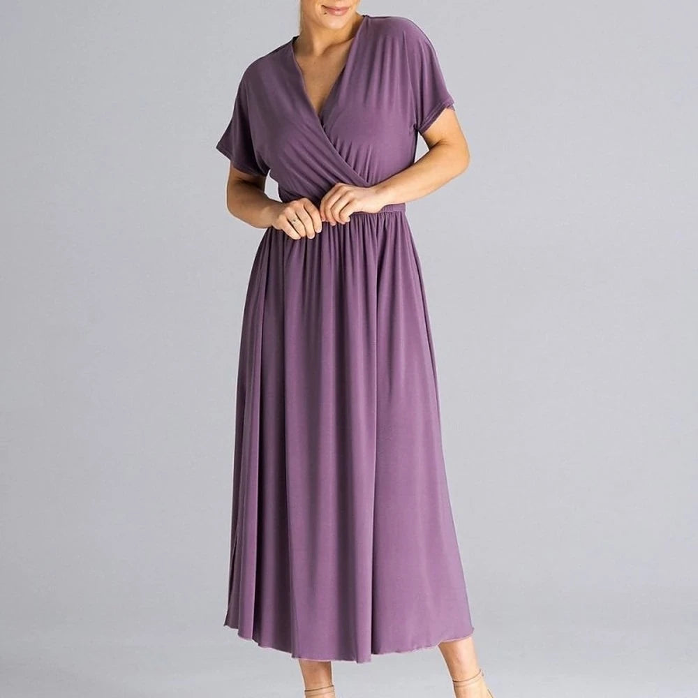 Flowy Overlapping Neckline Day Dress