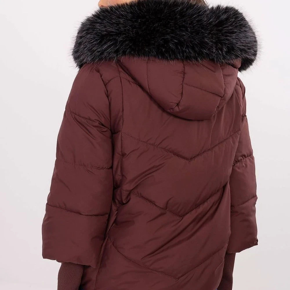 Red Quilted Down Jacket with Detachable Hood