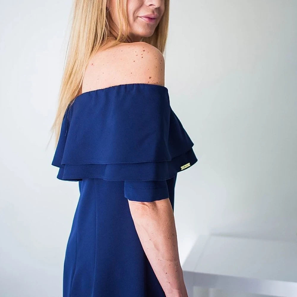 Spanish Neckline Short Sleeve Cocktail Dress