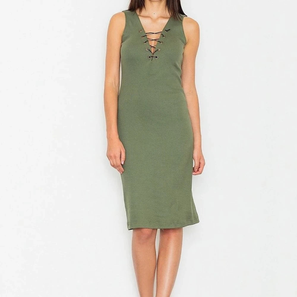 Cotton Knit Dress with Tie Neckline