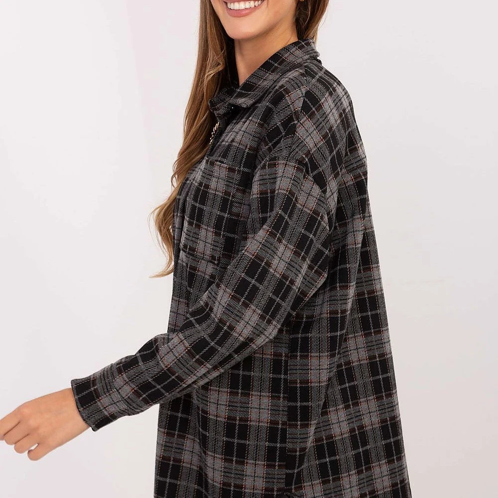 Checkered Flannel Shirt with Brooch