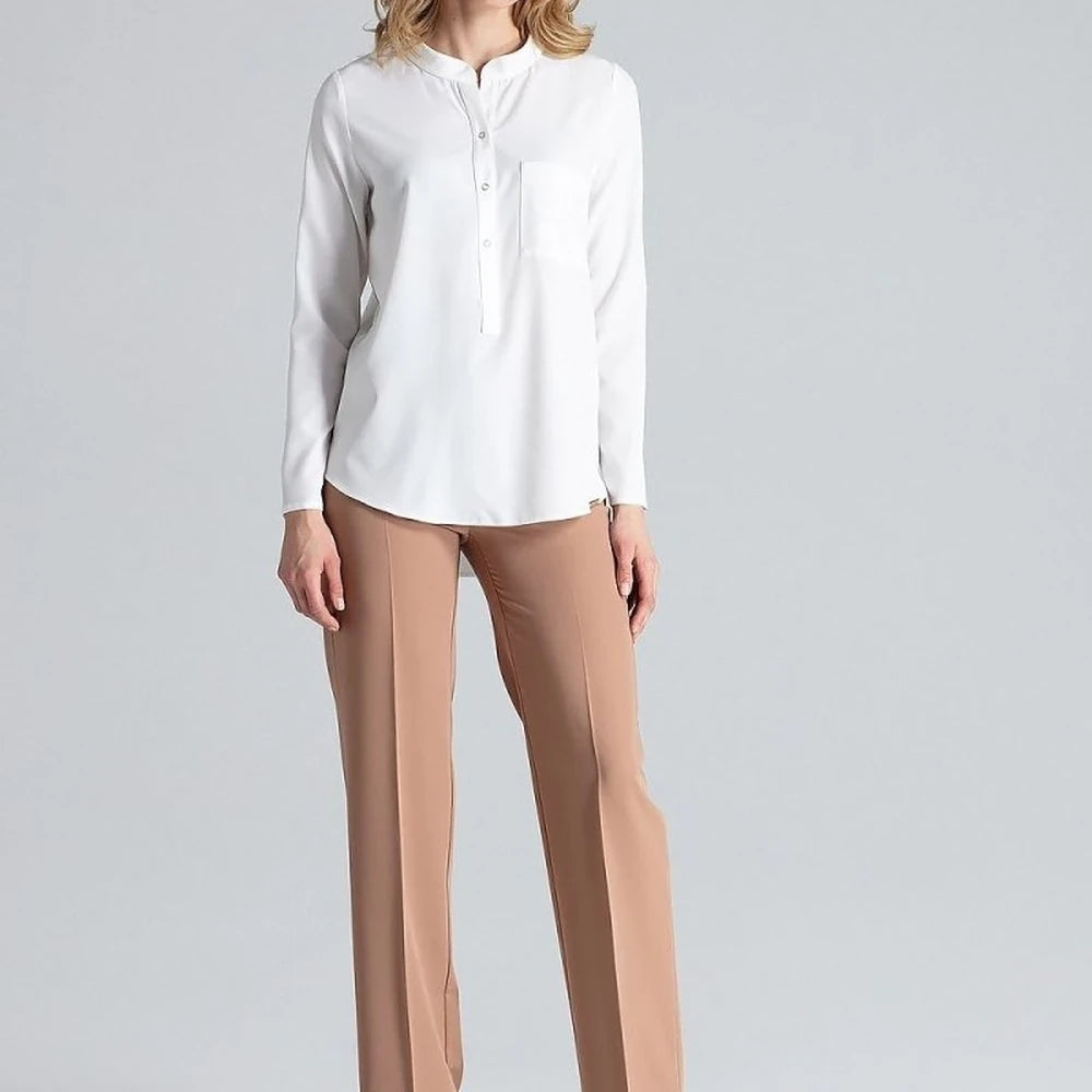 Long Sleeve Blouse with Stand-Up Collar