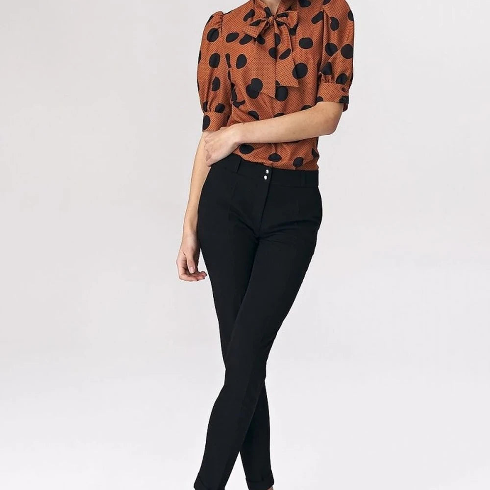 Brown Viscose Blouse with Tie Neck