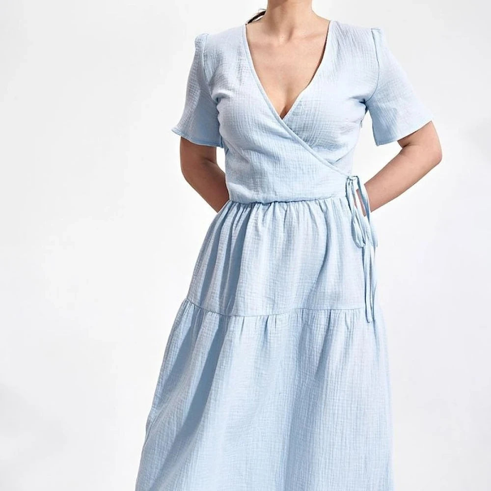 Summer Midi Dress with Envelope Neckline