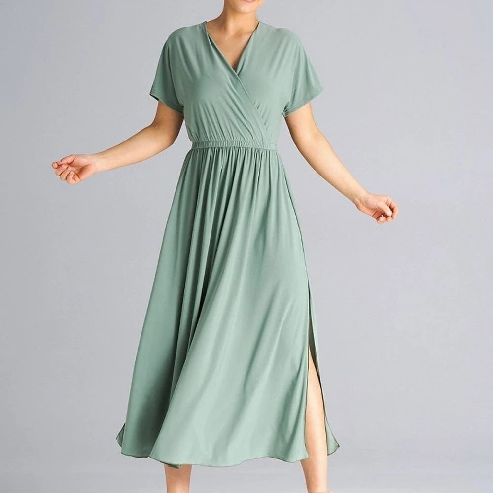 Flowy Overlapping Neckline Day Dress