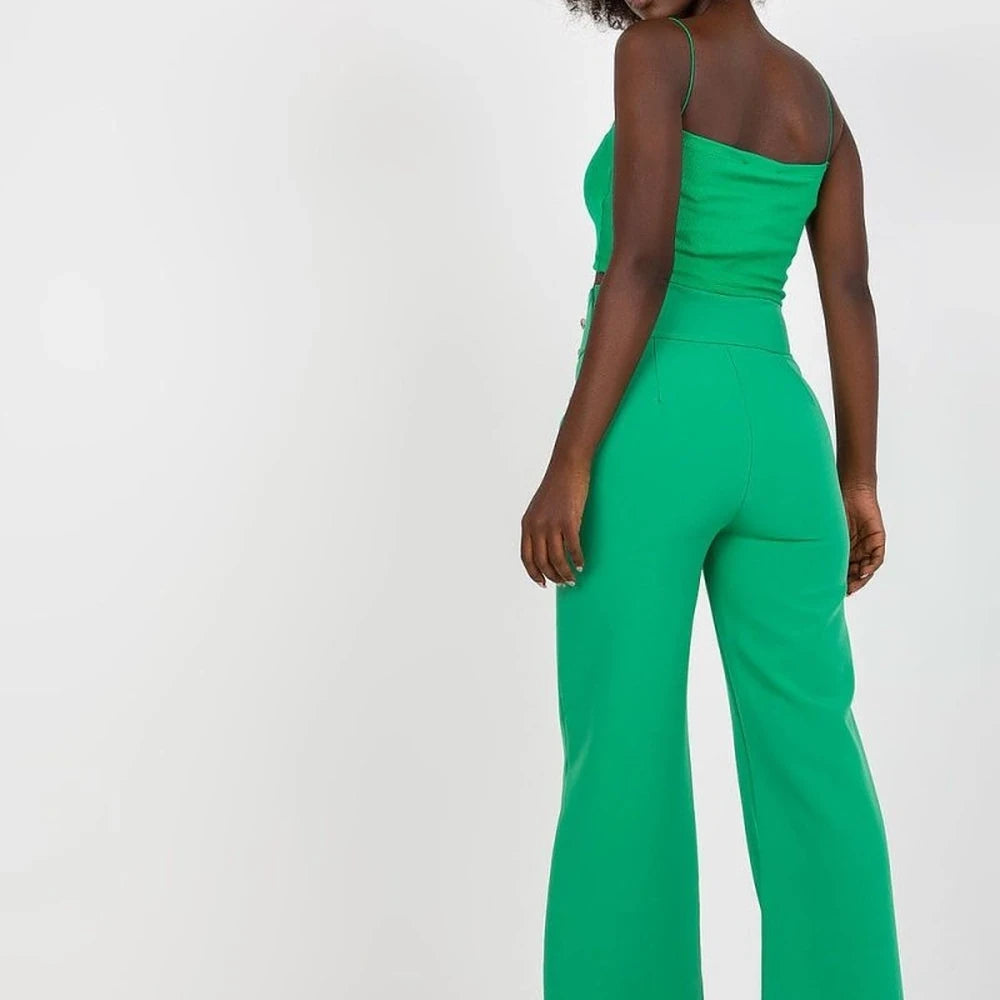 High-Waisted Trousers with Decorative Buttons