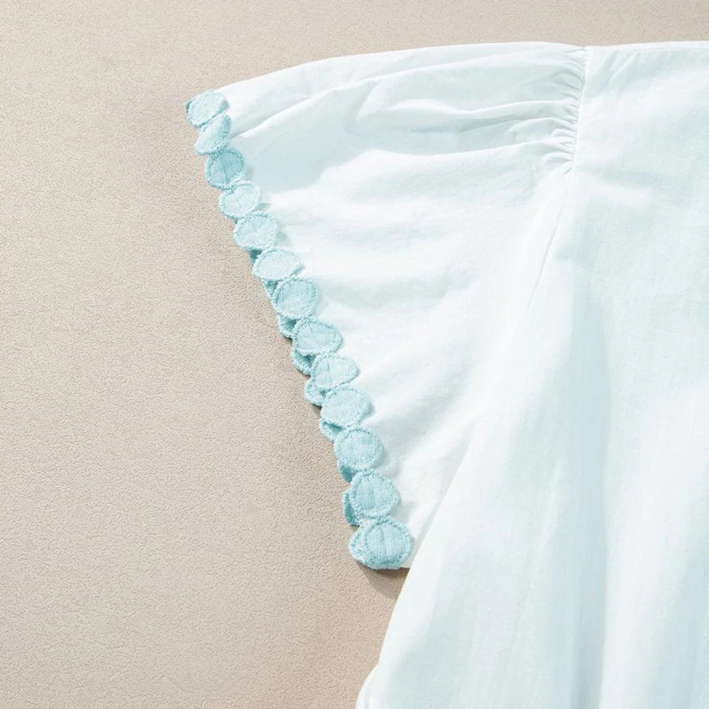 Contrast Trim Button Up Dress - White Cotton