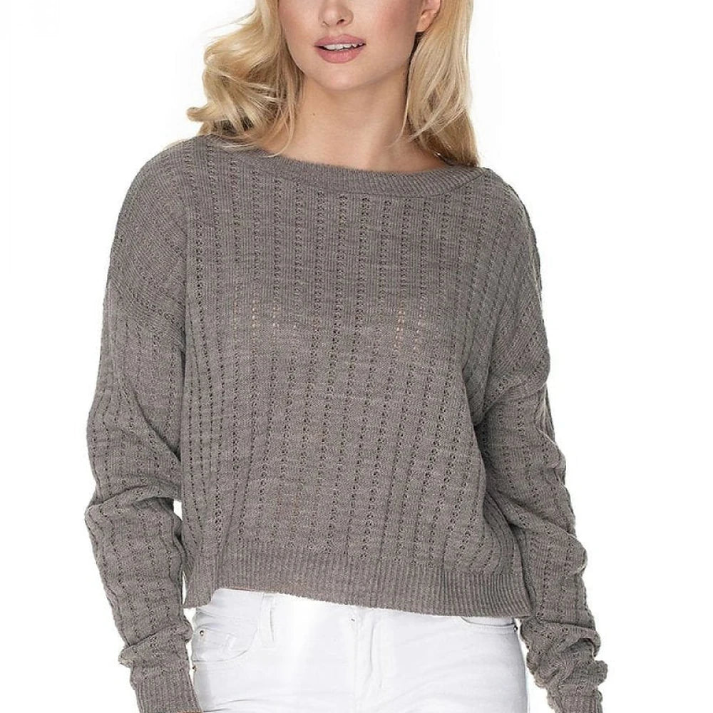 Boat Neck Knit Sweater with Long Sleeves