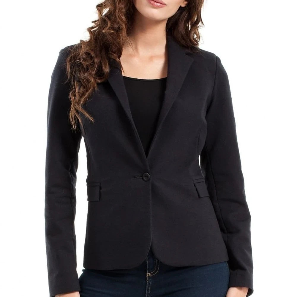 Black Cotton Blend Jacket with Rolled Sleeves