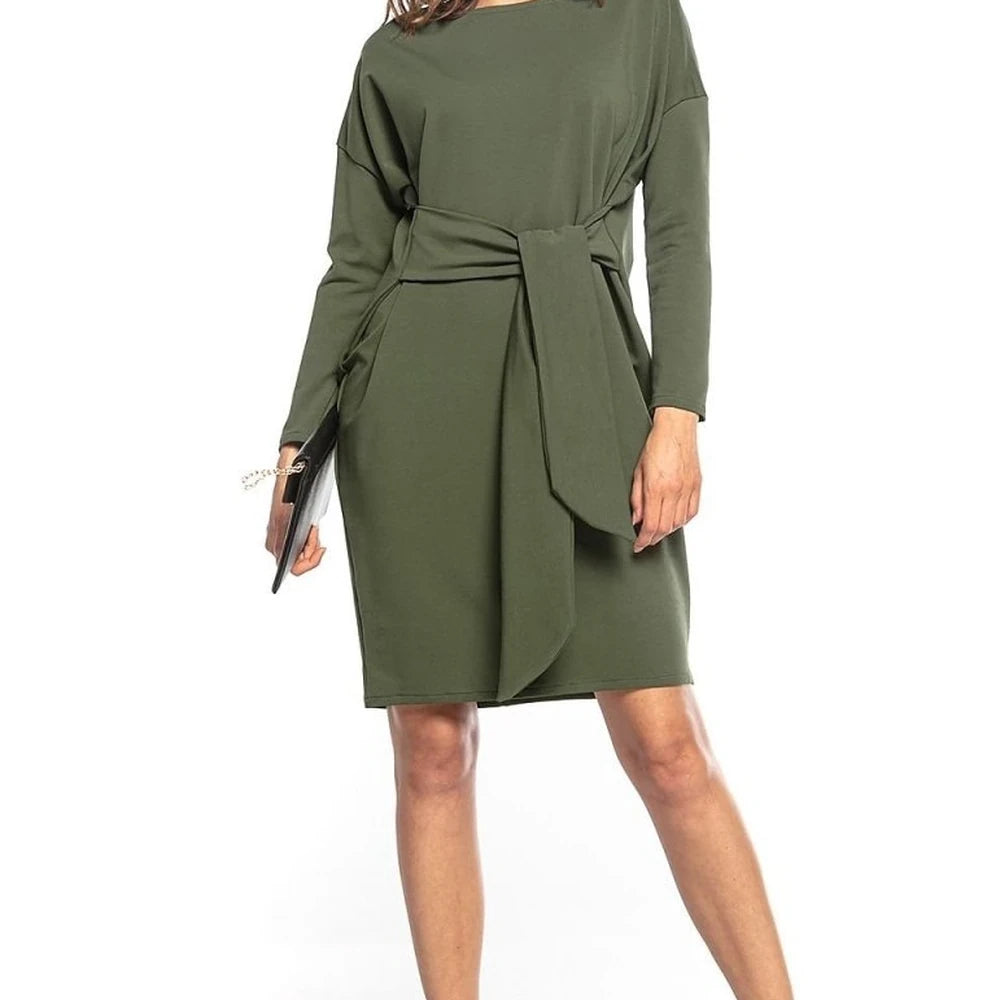 Midi Dress with Tie Belt in Cotton Knit