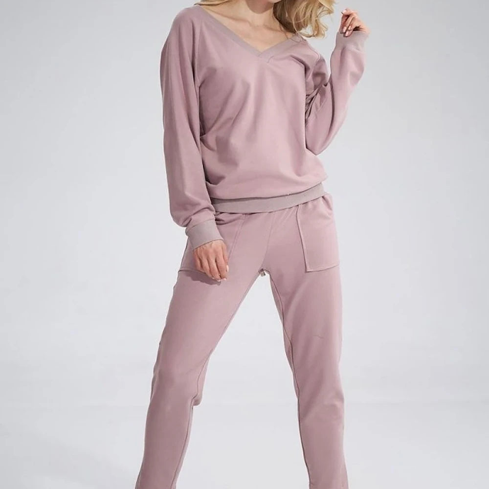Cotton V-Neck Sweatshirt with Ribbon Detail