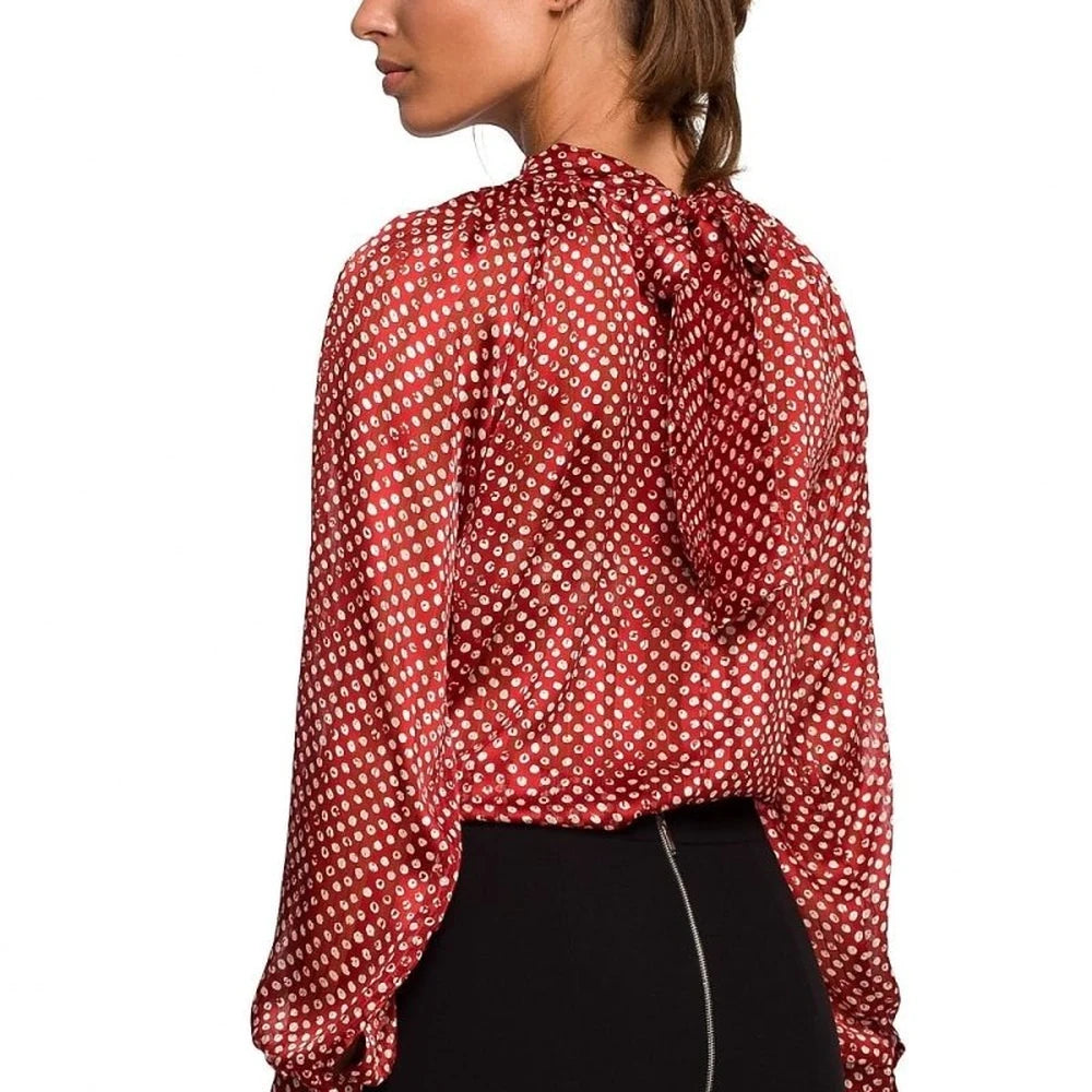 Chiffon Blouse with Striped Dot Print