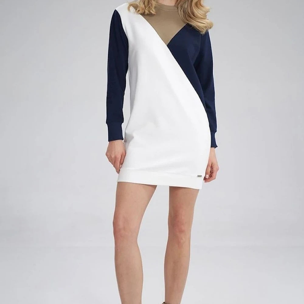 Tri-Color Cotton A-Line Midi Dress