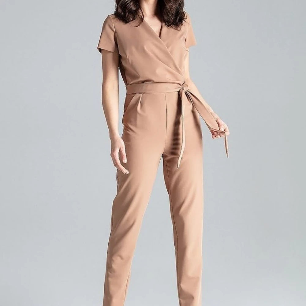 Short Sleeve Jumpsuit with Tie Waist