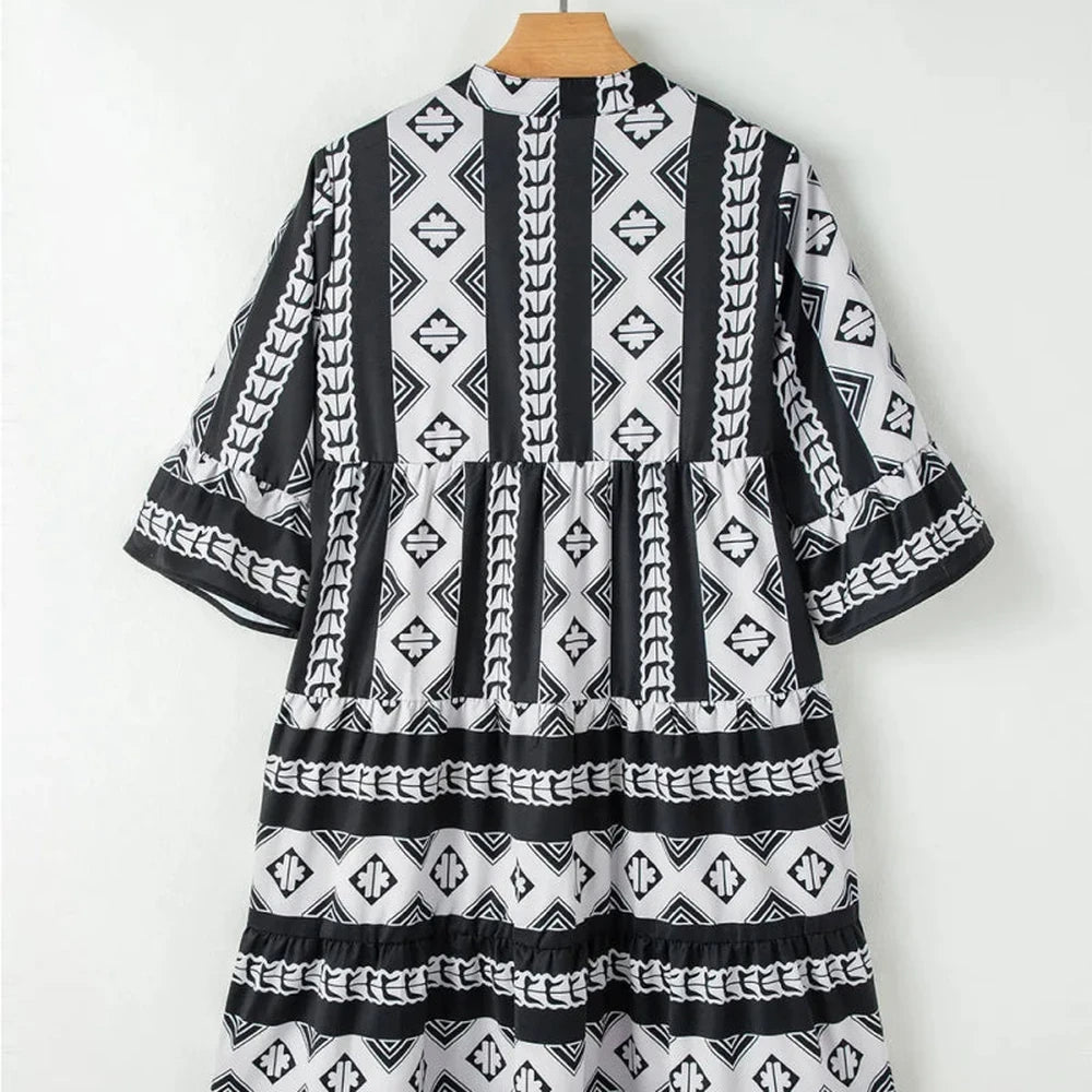 Black Tiered Half Sleeve Dress
