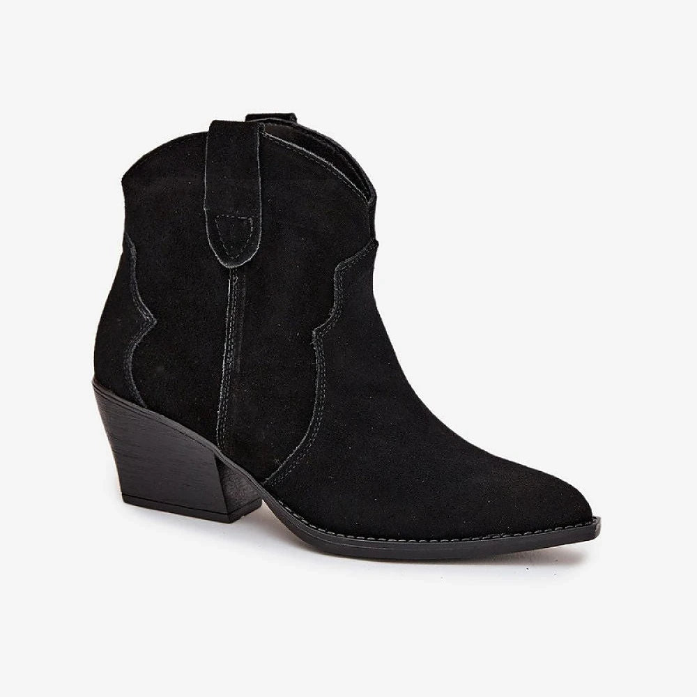Suede Ankle Boots with Cut Heel
