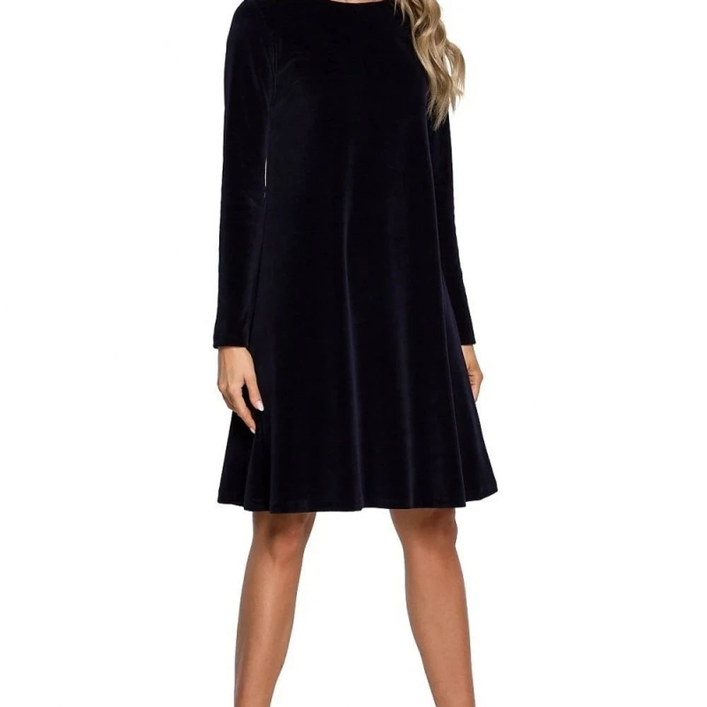 Trapeze Velour Cocktail Dress with Geometric Back