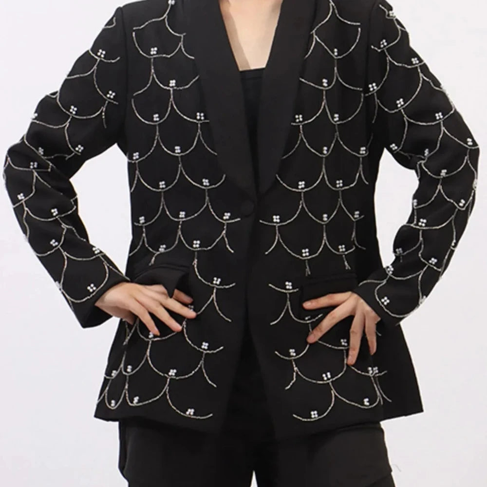 Pearl Detail Long Sleeve Blazer