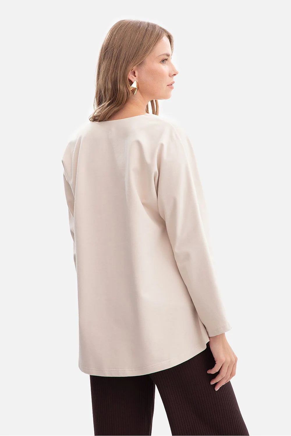 Soft Jersey V-Neck Blouse with Oversized Fit