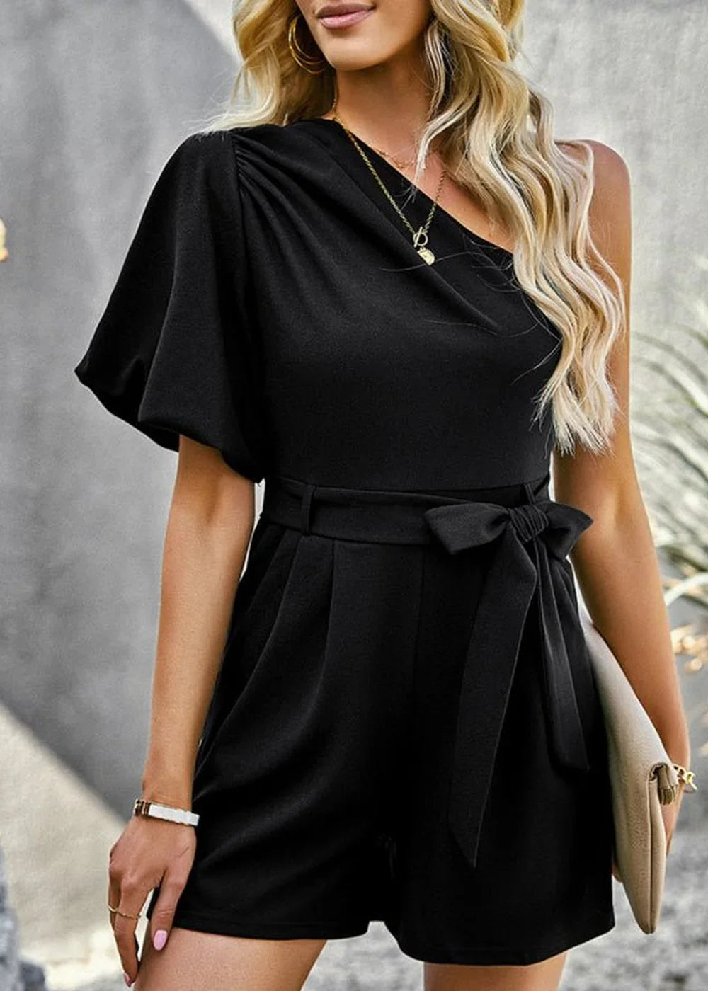 Women's black one shoulder romper
