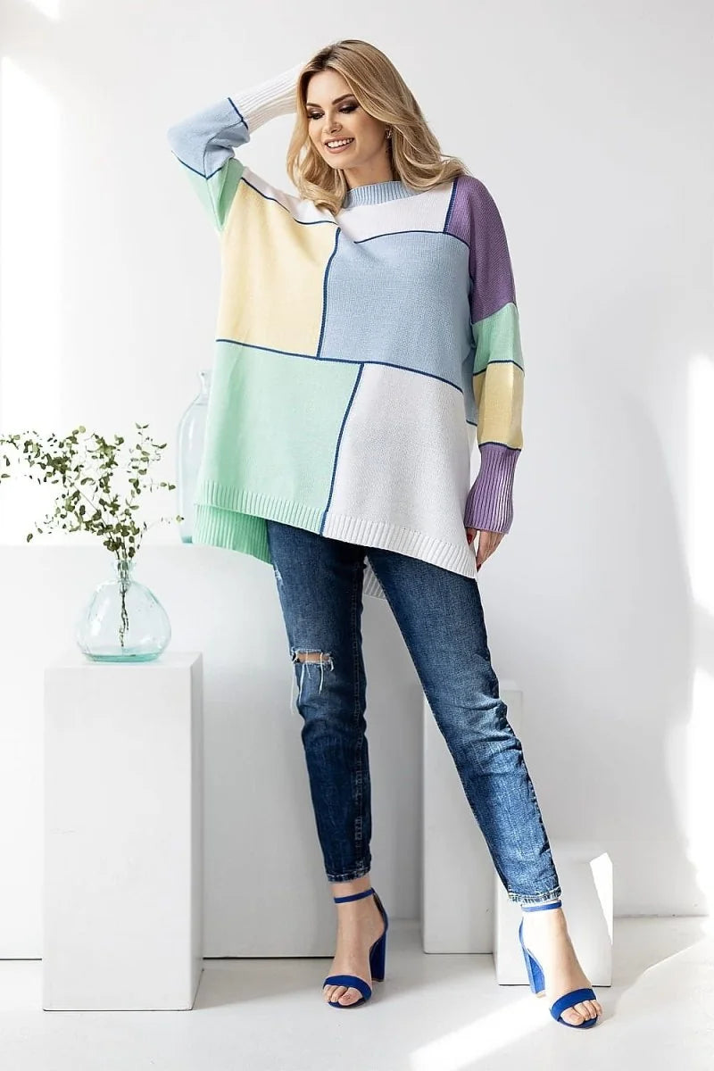 Multicolor block pattern jumper sweater