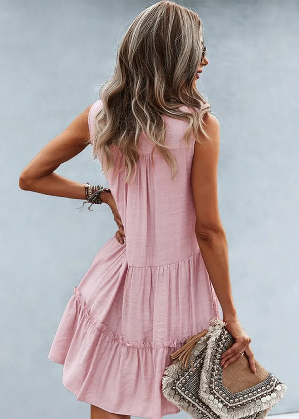 Olive green V-neck sleeveless dress