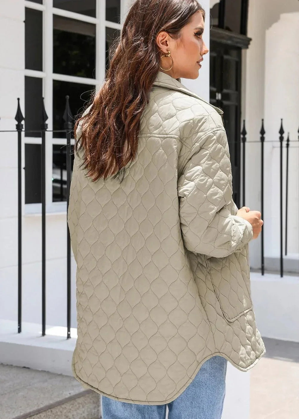 Model wearing a khaki winter coat
