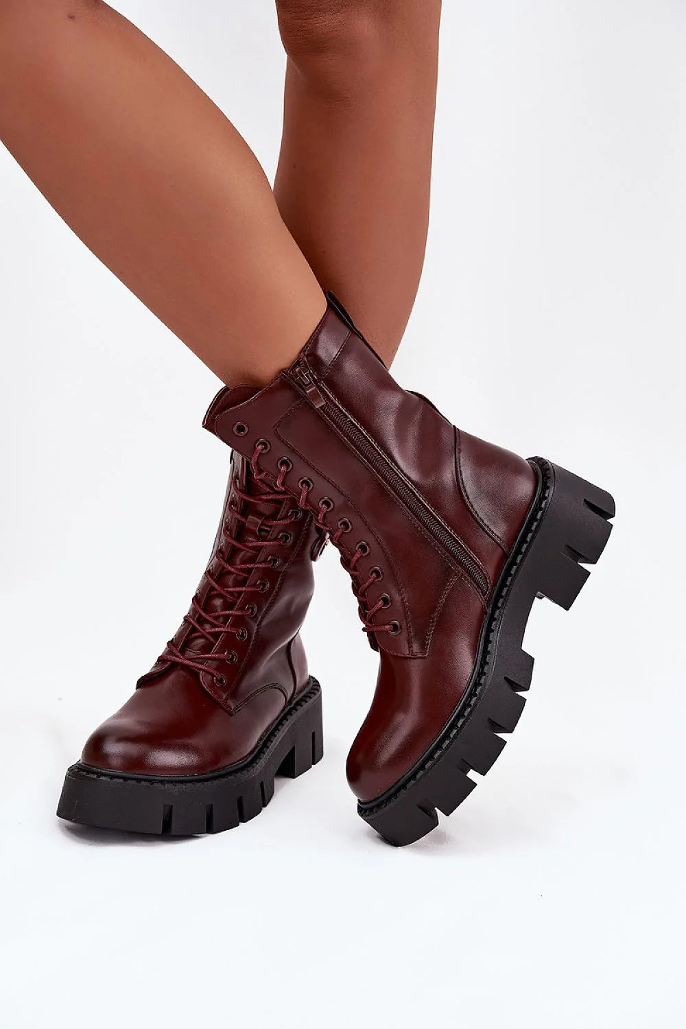 Red Faux Leather Ankle Boots with Block Heel