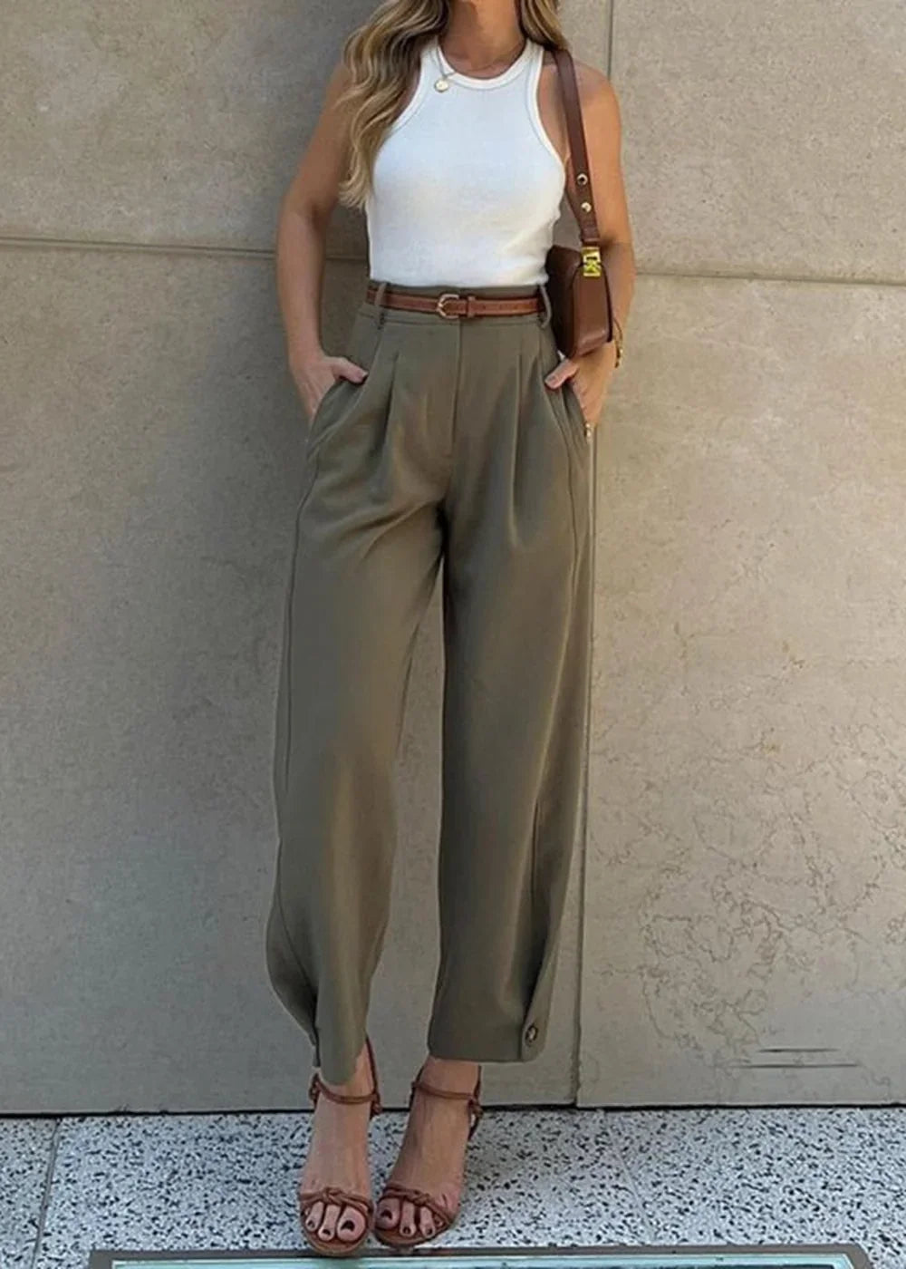 Women's coffee high waist suit pants