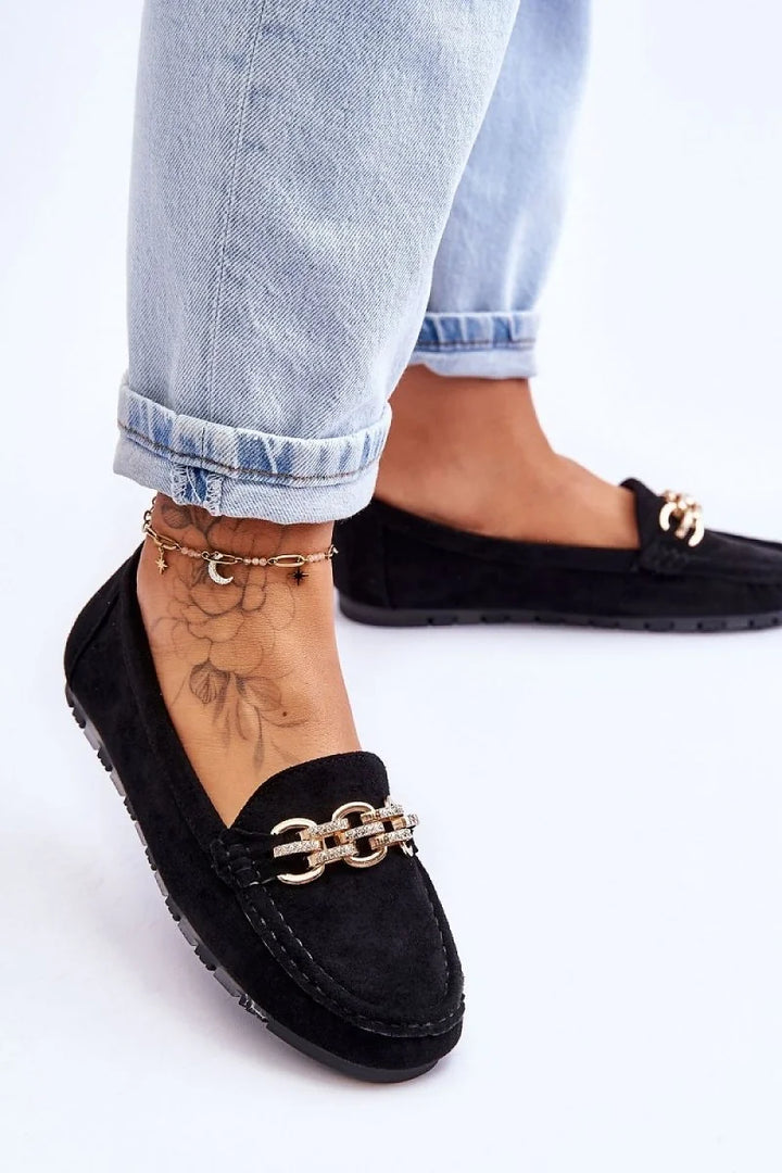 Women's Eco-Suede Moccasins with Chain Detail