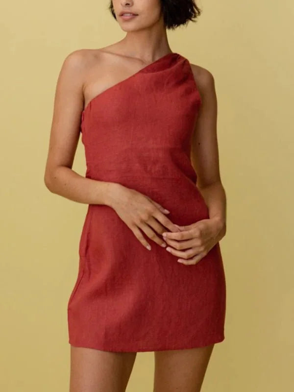 Model wearing red casual dress