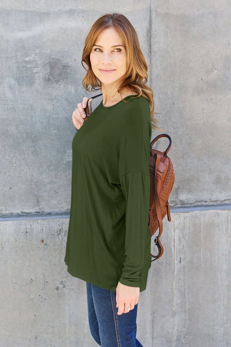 Black Round Neck Dropped Shoulder T-Shirt