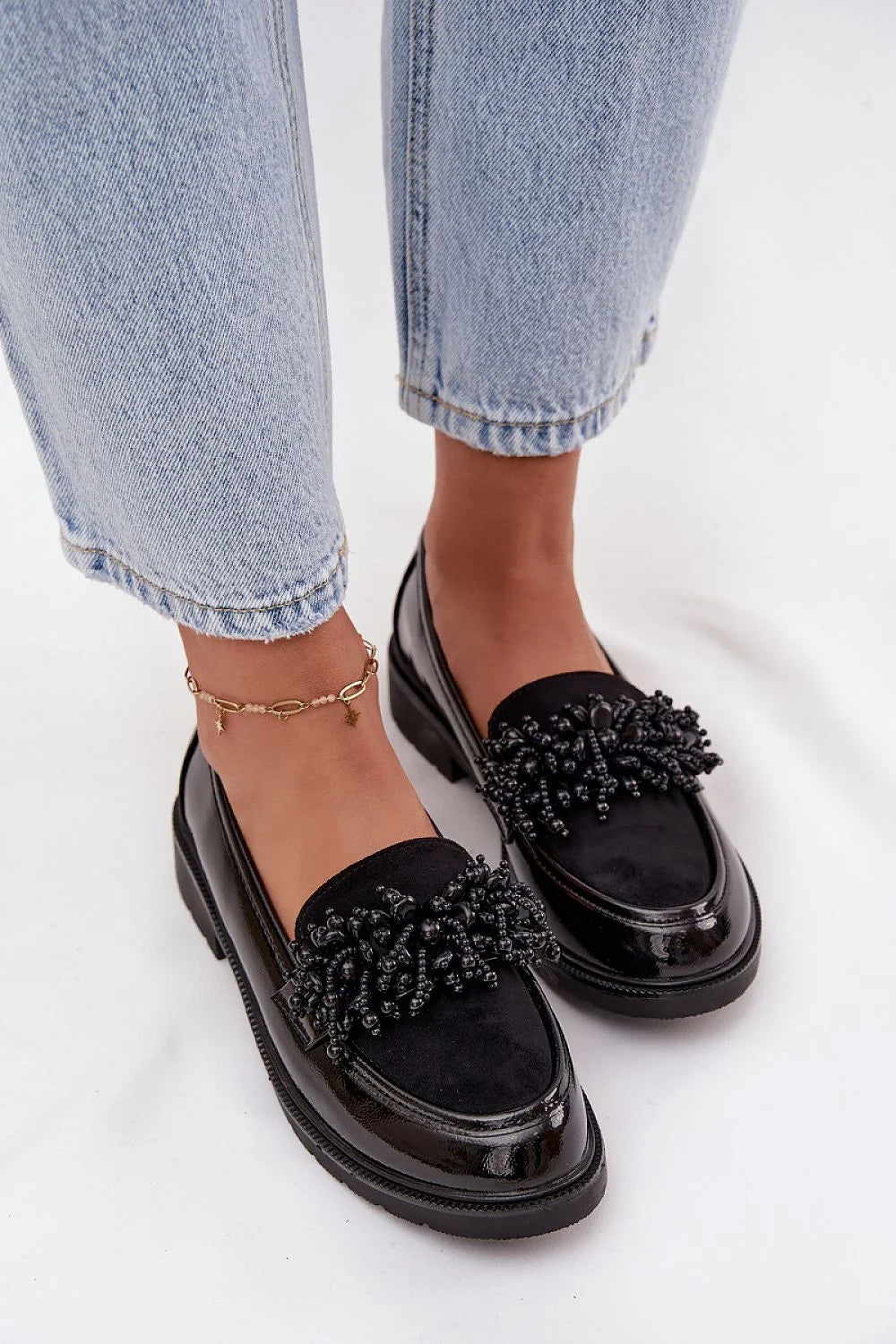 Black Suede Leather Loafers with Ornament